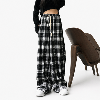 Aria Plaid Wide-Leg Trousers
