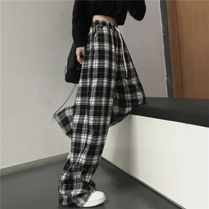 Aria Plaid Wide-Leg Trousers
