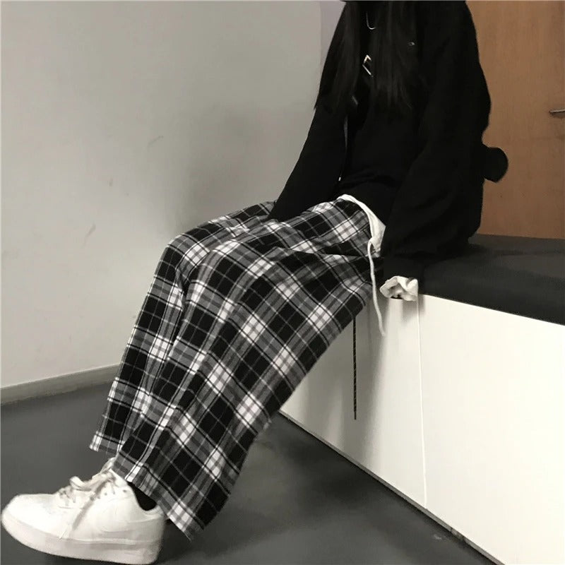 Aria Plaid Wide-Leg Trousers