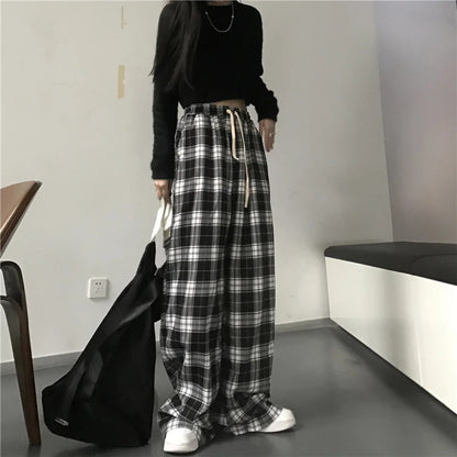 Aria Plaid Wide-Leg Trousers